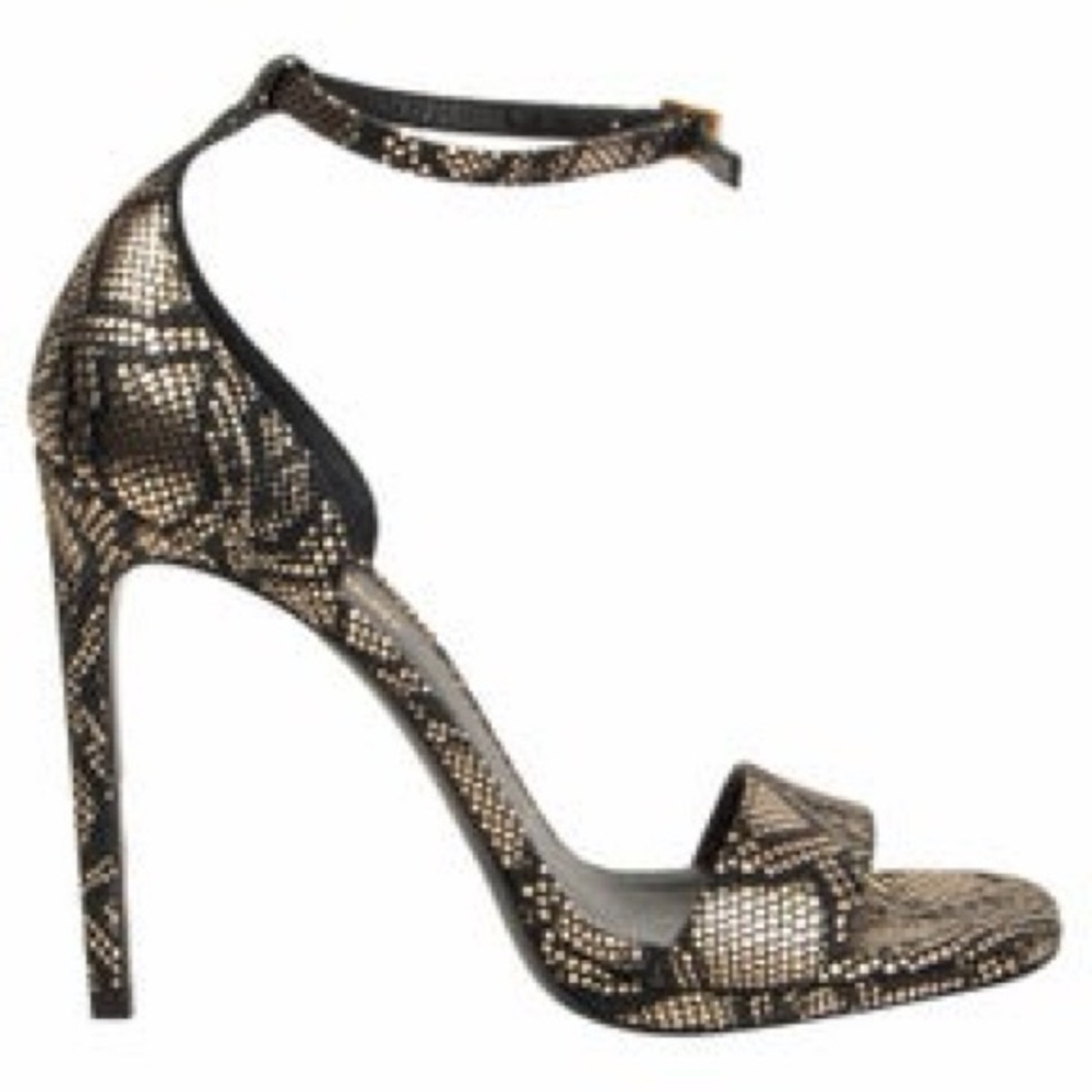 Saint Laurent Black and Gold Snakeskin Heels